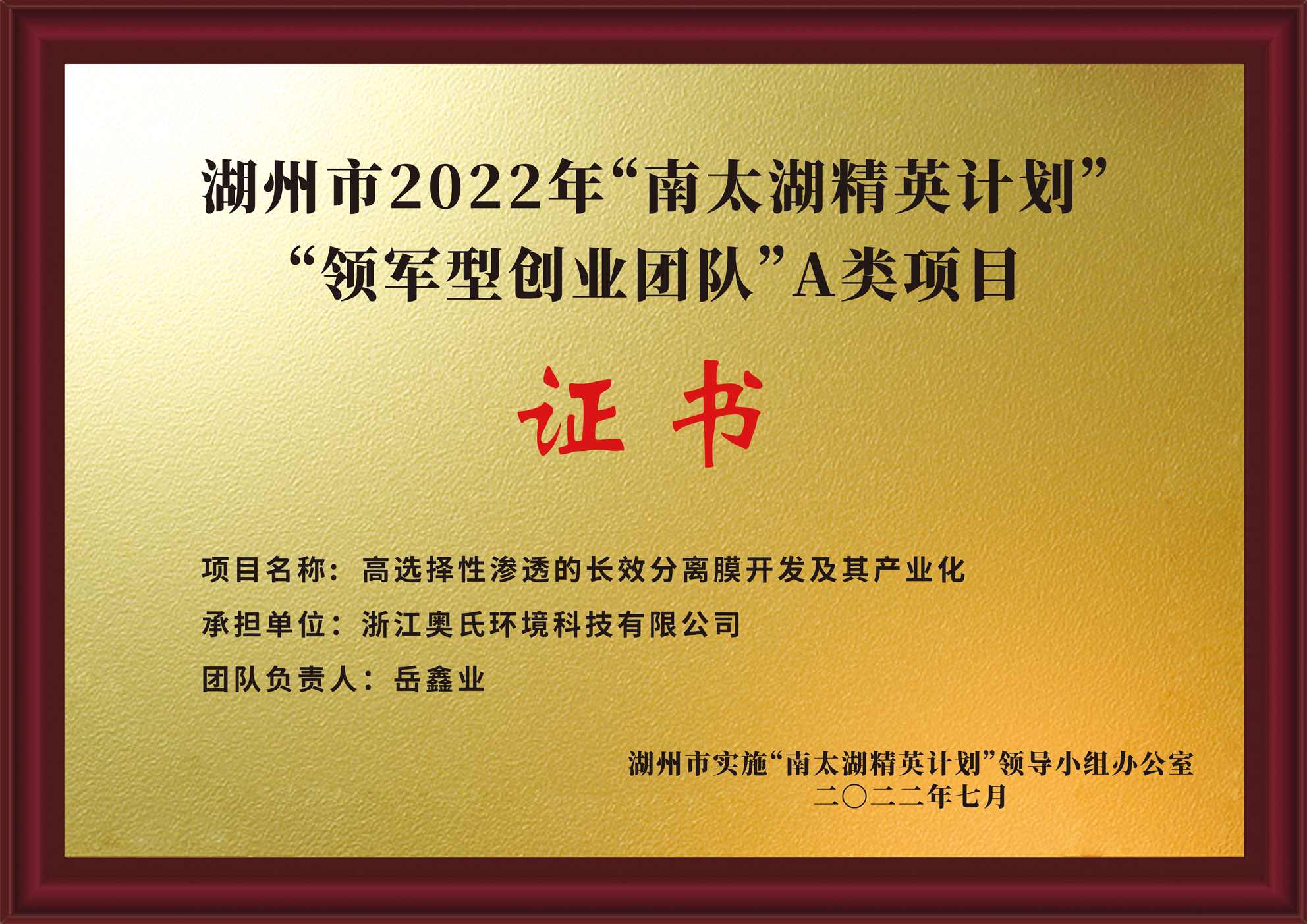 2022年南太湖精英計劃獎牌-小